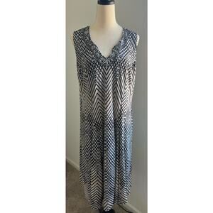 JM Collection Women Sleeveless Embellished Neckline Beige Black Swing Dress 0X